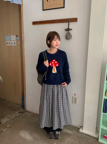 Hinon Check Shirring Banding Long Skirt